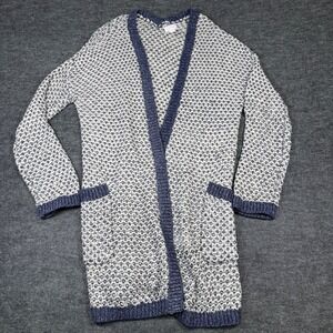 C.A.S.L.O.N Women's Size M Knit Open Front Cardigan Sweater Blue White Pockets